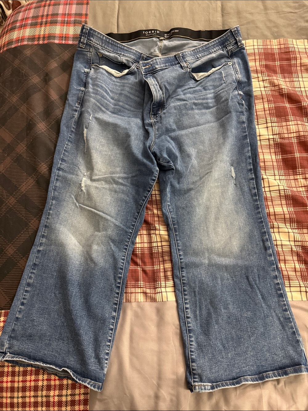torrid Sky High Kick Bootcut Jeans super soft, distressed